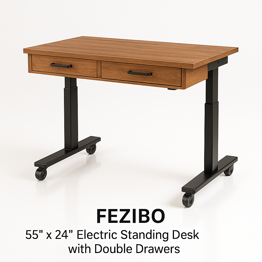 FEZIBO 55" × 24" Electric Standing Desk with Double Drawers